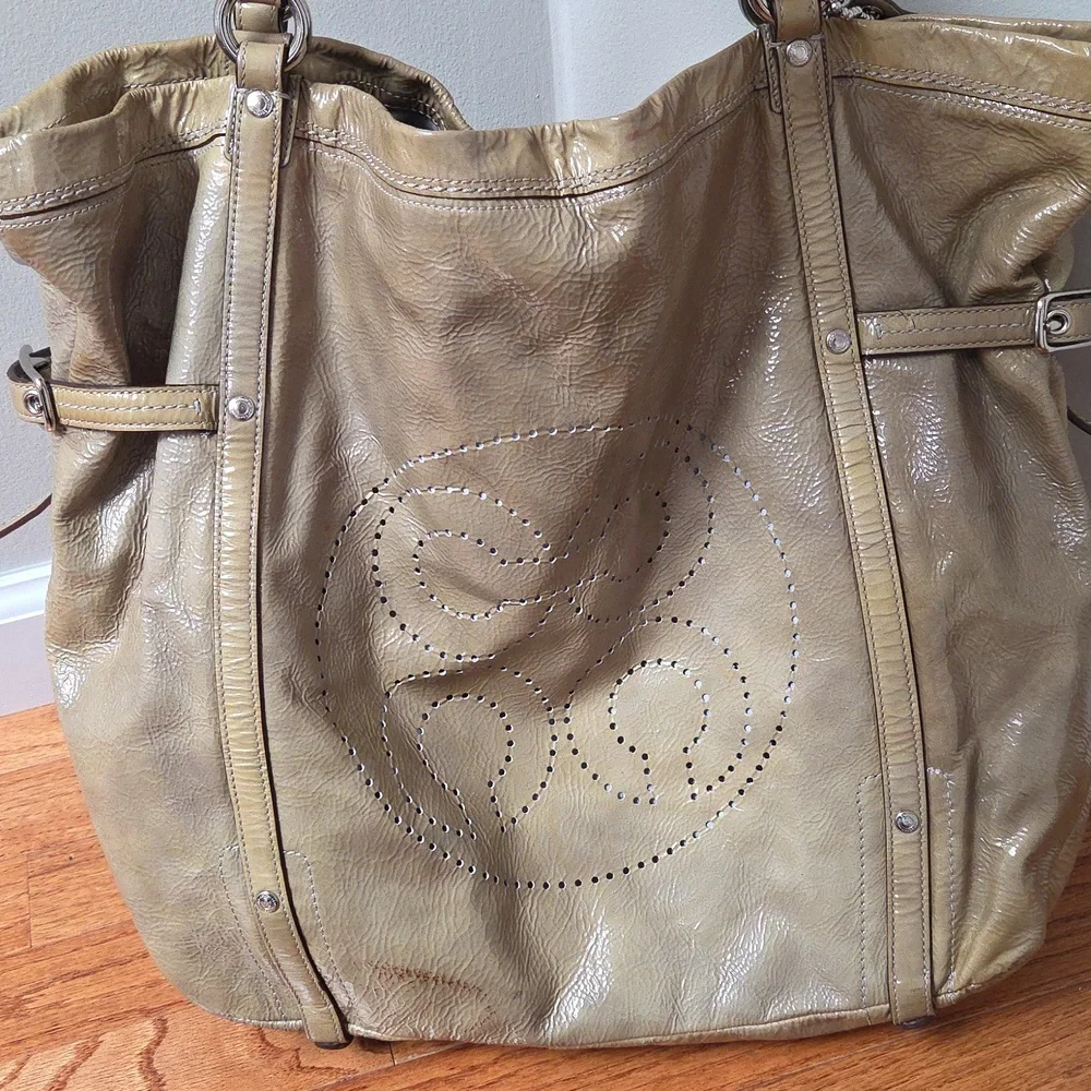 Coach Audrey 17036 Patent Leather Slouchy Tote Bag Distressed